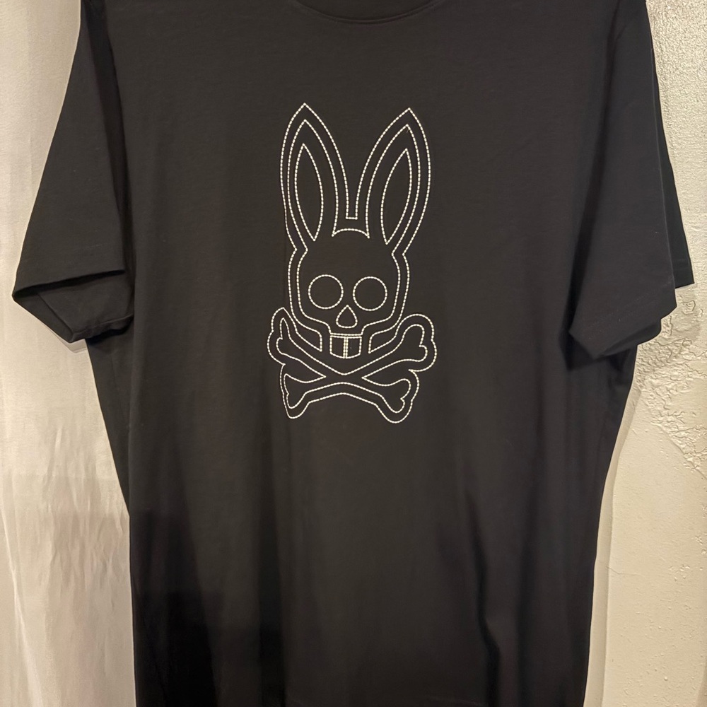 Psycho Bunny Black Tee with Bunny Skull Design